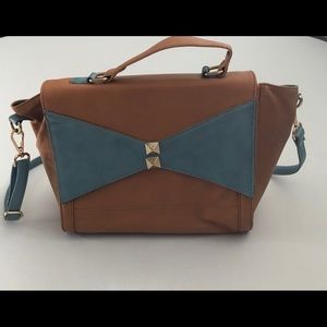 Nila Anthony Brown Blue Boho Blue Bow Large Purse